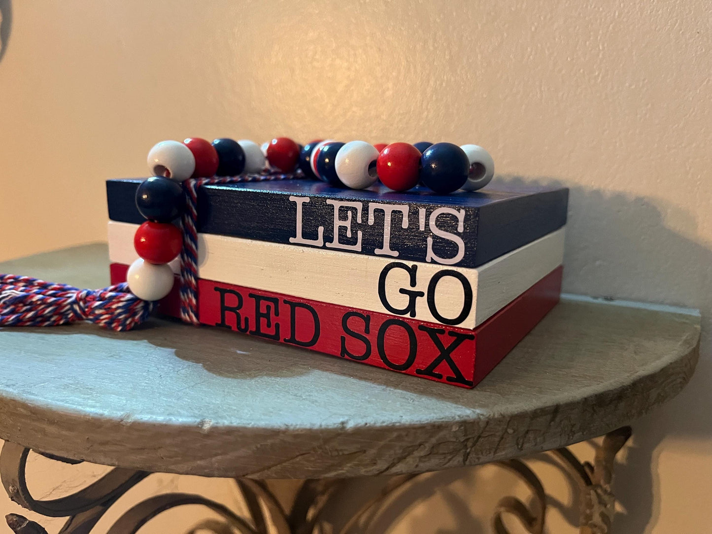 Sports Team Wood Book Stack with Bead Garland