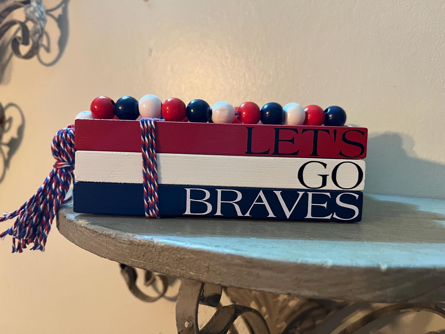 Sports Team Wood Book Stack with Bead Garland